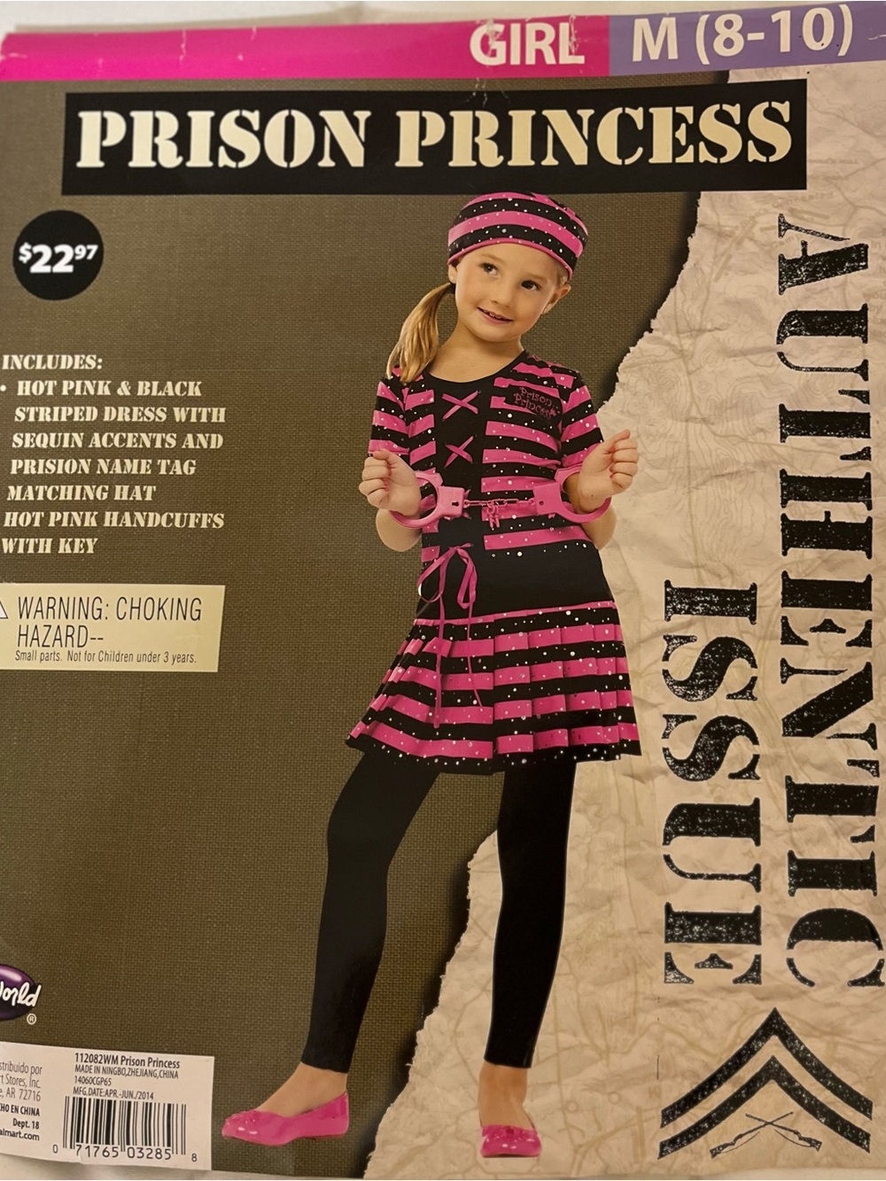 Girl's Prison Princess Halloween Costume  with Hat and Handcuffs-size M -8-10